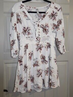 American Rag - White Floral Lace-Up Mini Dress